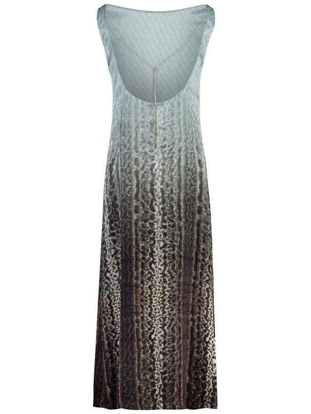 Fendi Animalier Silk Long Dress Light Blue