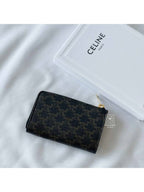CELINE Triomphe Print Zipper Coin Wallet Tan