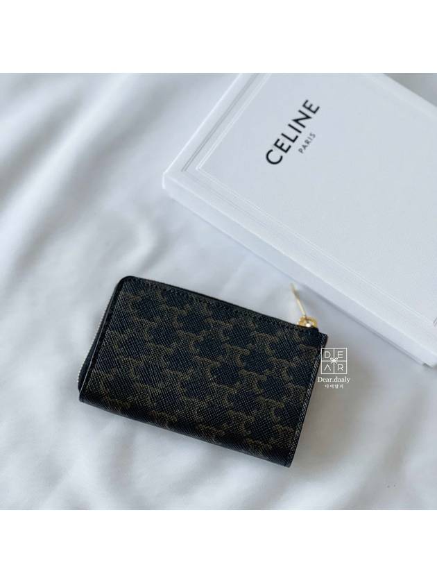 CELINE Triomphe Print Zipper Coin Wallet Tan