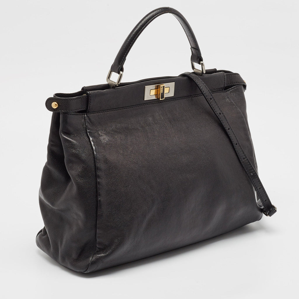 Fendi Black Leather Large Peekaboo Top Handle Bag