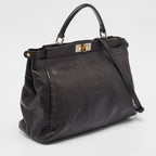 Fendi Black Leather Large Peekaboo Top Handle Bag