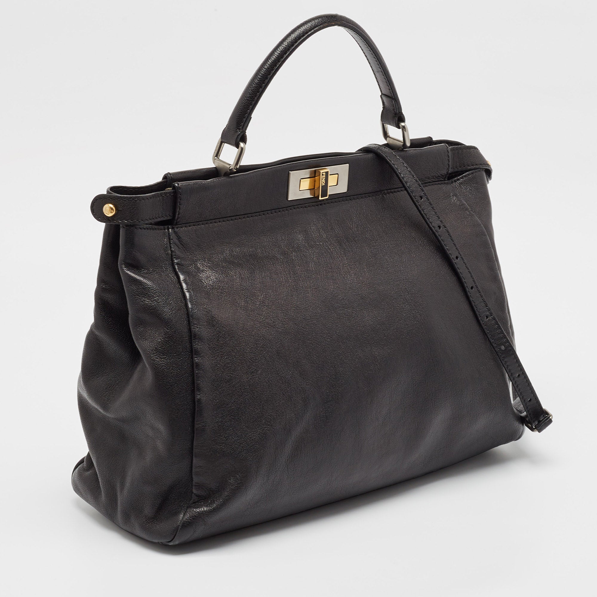 Fendi Black Leather Large Peekaboo Top Handle Bag
