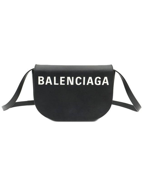 Balenciaga 542207 Black leather lettering logo Bill Day gold plated small cross bag