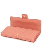 Fendi Baguette Continental Embossed FF Logo Chain Long Wallet Pink