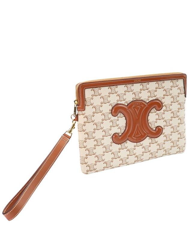 CELINE Textile Triomphe Print Calfskin Small Strap Pouch Bag White