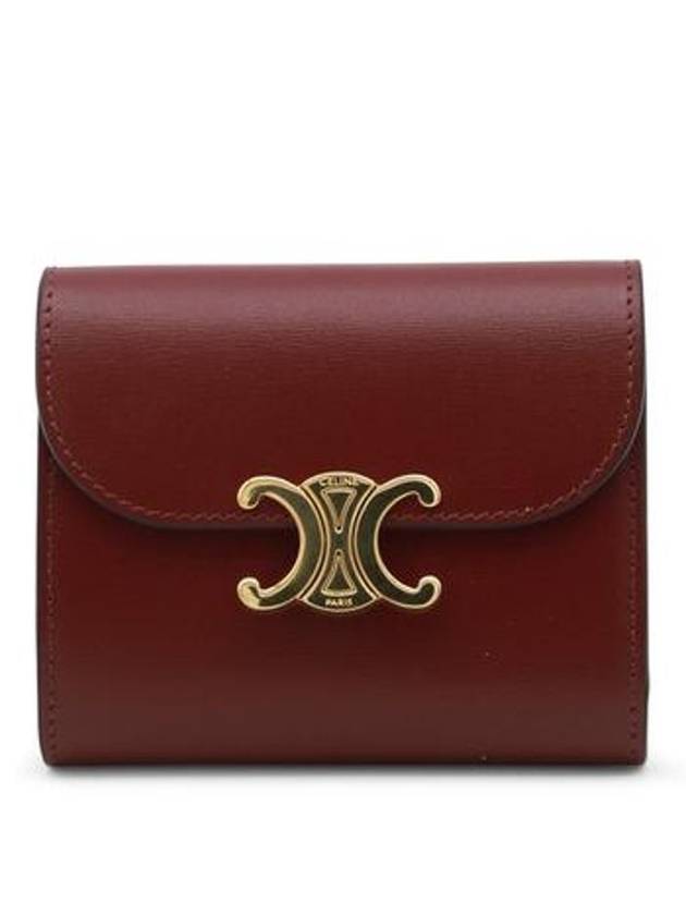 CELINE Triomphe Small Shiny Calfskin Half Wallet Light Burgundy