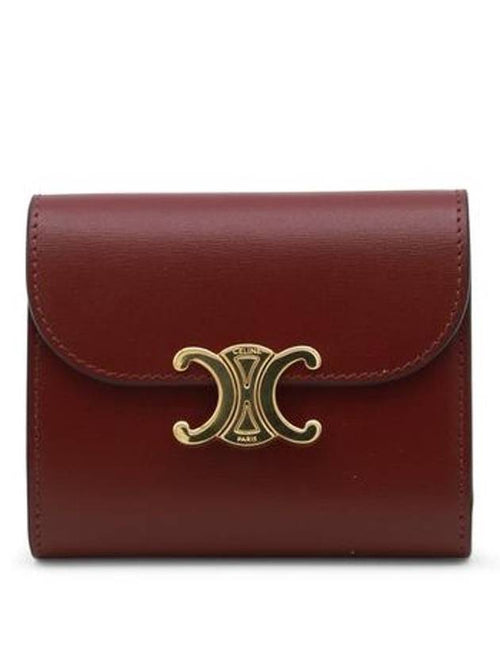 CELINE Triomphe Small Shiny Calfskin Half Wallet Light Burgundy