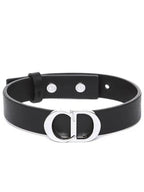 Silver CD Icon Leather Bracelet Black Dior