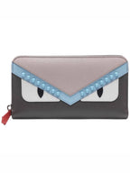 Fendi Monster Zip Round Long Wallet Grey
