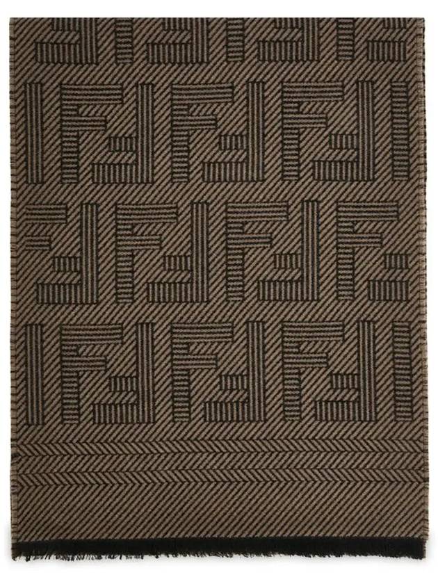 Fendi Logo Intarsia Wool Silk Scarf Brown