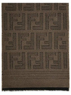 Fendi Logo Intarsia Wool Silk Scarf Brown