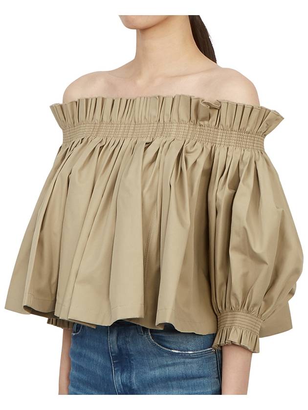 Gather Puff Shoulder Crop Blouse Beige Dior
