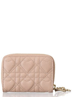 Lady Voyageur Cannage Lambskin Small Coin Wallet Sand Dior