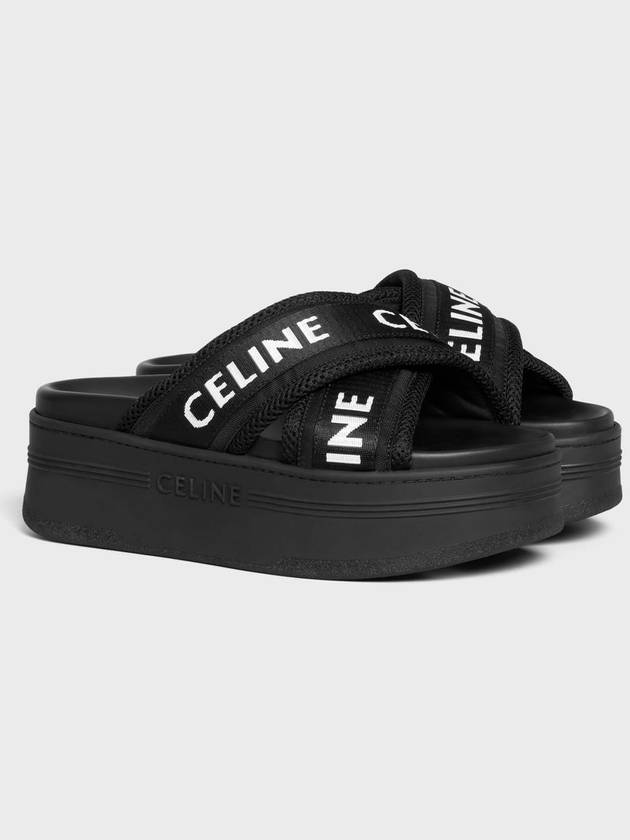 CELINE Logo Mesh Jacquard Block Slippers Black