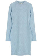 Fendi FF Pattern Viscose Short Dress Blue