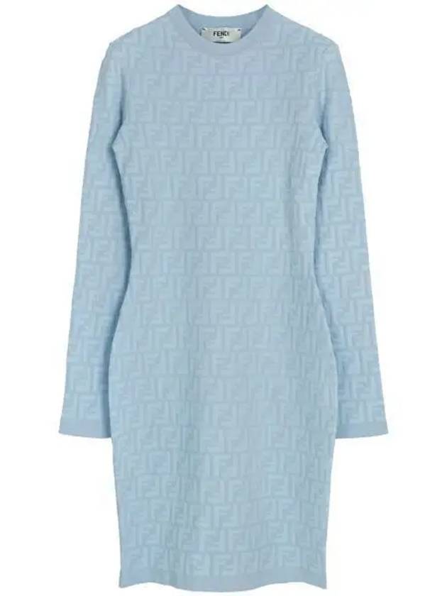 Fendi FF Pattern Viscose Short Dress Blue
