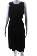 Chloe Womens Sleeveless Round Neck Pleated Shift Midi Tank Dress Black