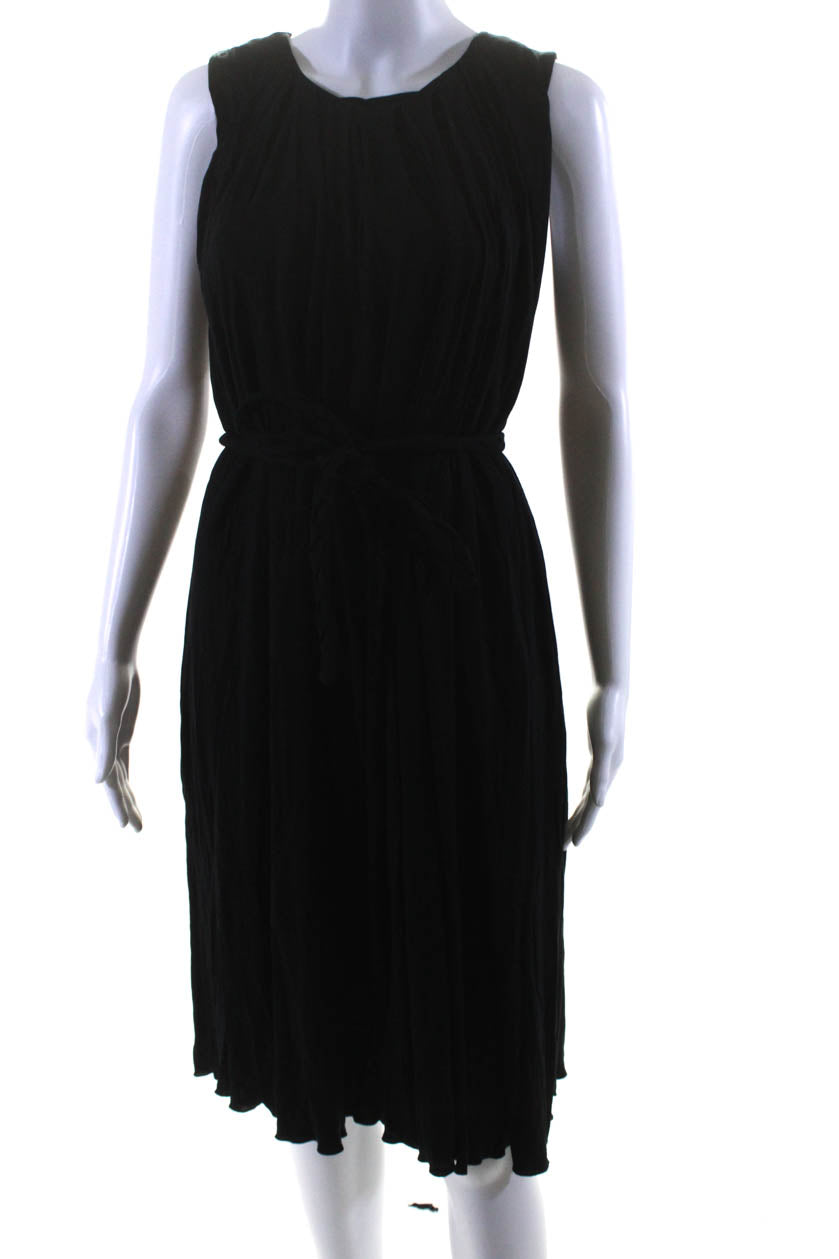 Chloe Womens Sleeveless Round Neck Pleated Shift Midi Tank Dress Black