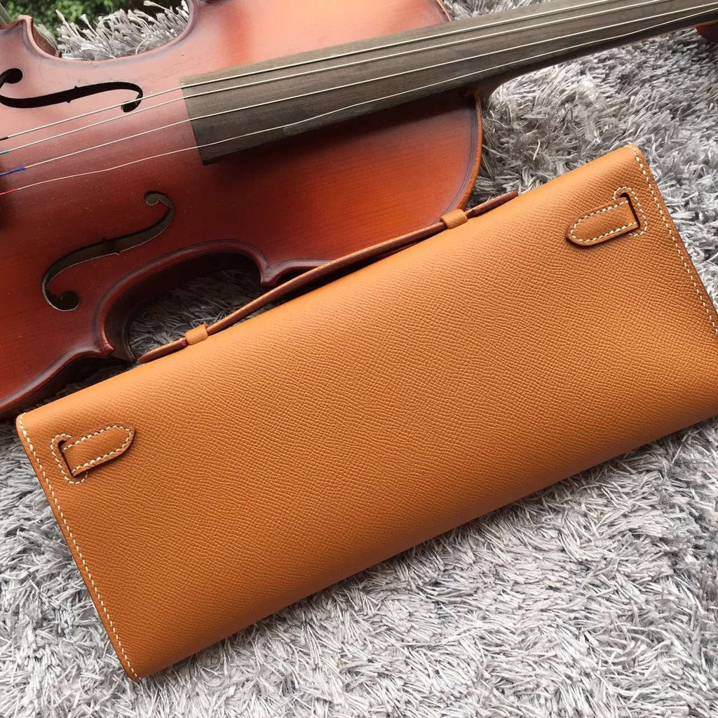 Hermes Brown Handcrafted Kelly Cut Clutch