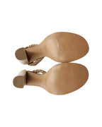 Chloe Macrame Straps High Heel Sandals in Beige Leather