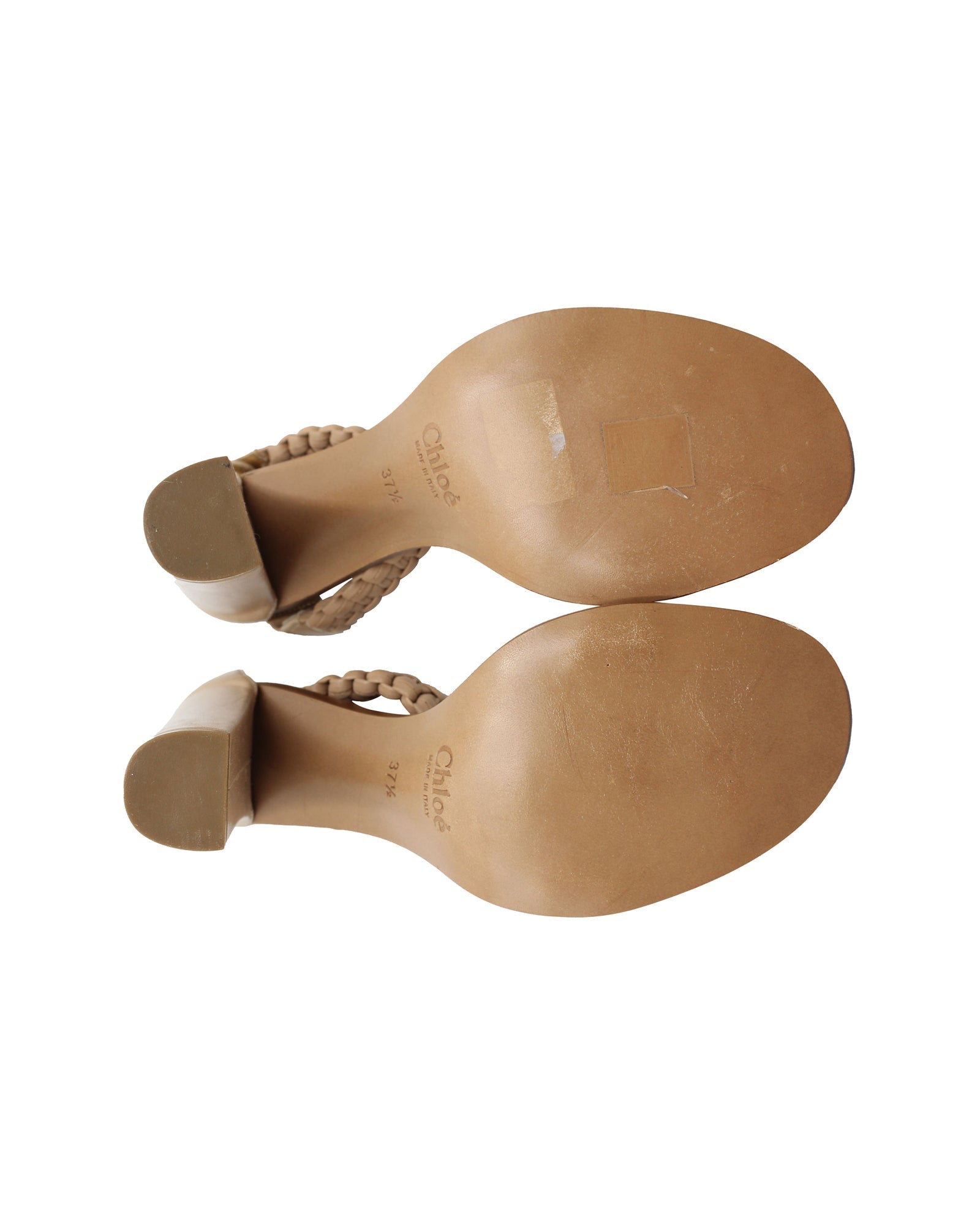 Chloe Macrame Straps High Heel Sandals in Beige Leather