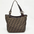 Fendi Black Zucca Canvas And Patent Leather Chef Shopper Tote