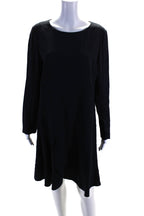Chloe Womens Navy Blue Crew Neck Zip Black Long Sleeve A-Line Dress