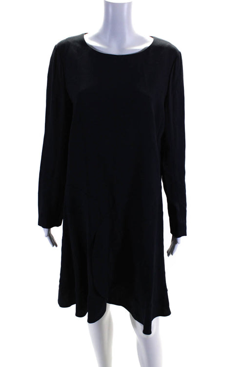 Chloe Womens Navy Blue Crew Neck Zip Black Long Sleeve A-Line Dress