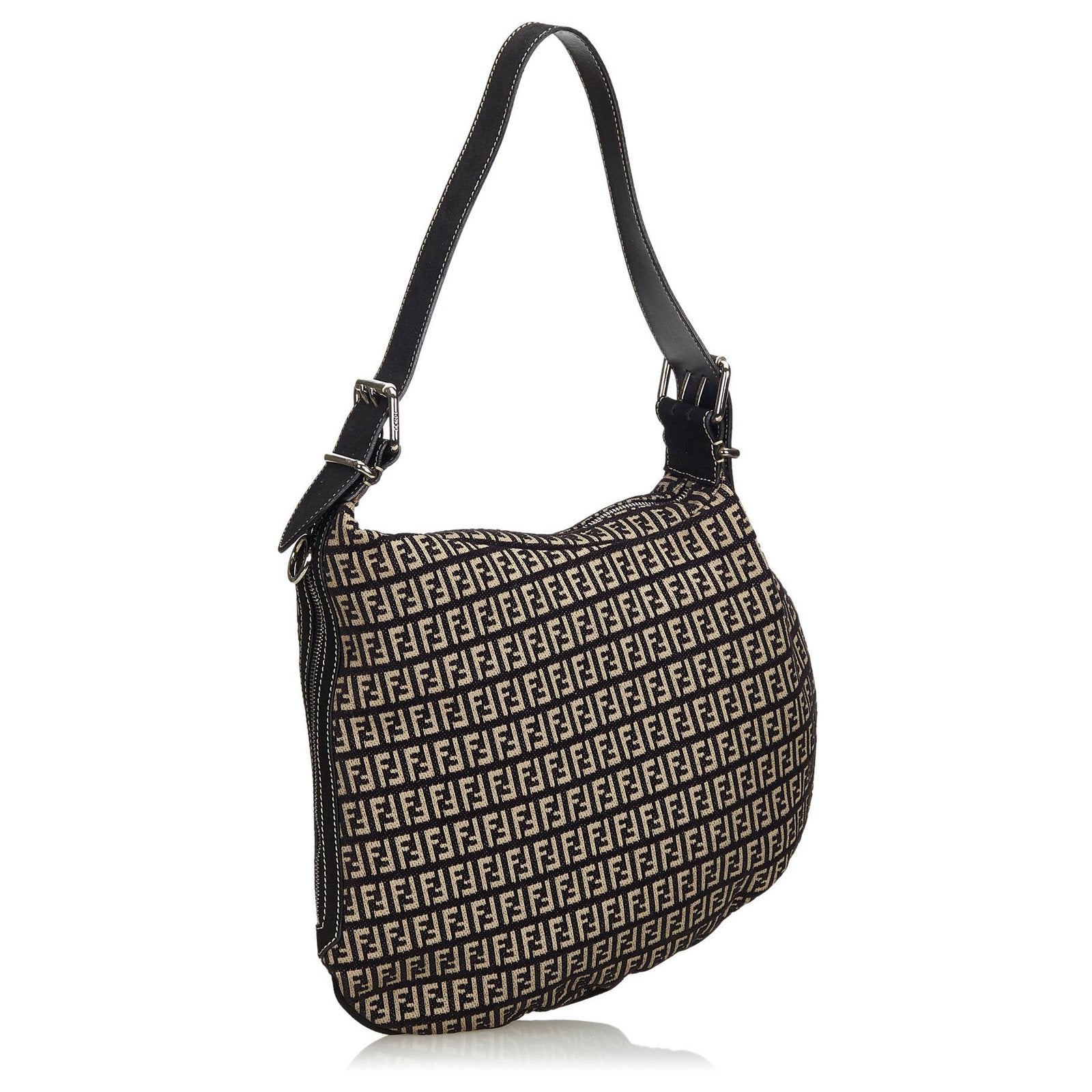 Fendi Zucchino Canvas Oyster Bag Black Grey