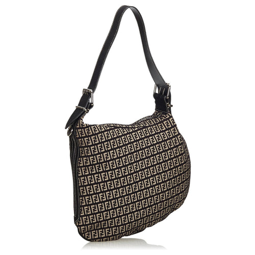 Fendi Zucchino Canvas Oyster Bag Black Grey