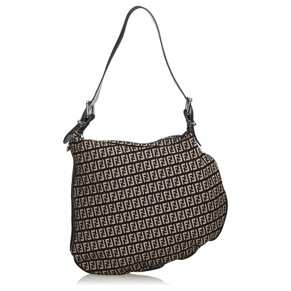 Fendi Zucchino Canvas Oyster Bag Black Grey