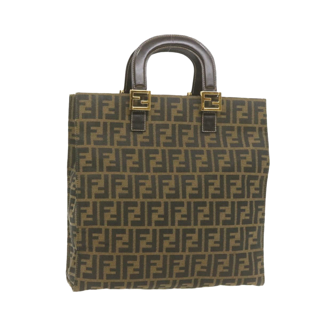 FENDI Zucca Canvas Hand Bag Brown Black  am332b