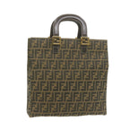 FENDI Zucca Canvas Hand Bag Brown Black  am332b