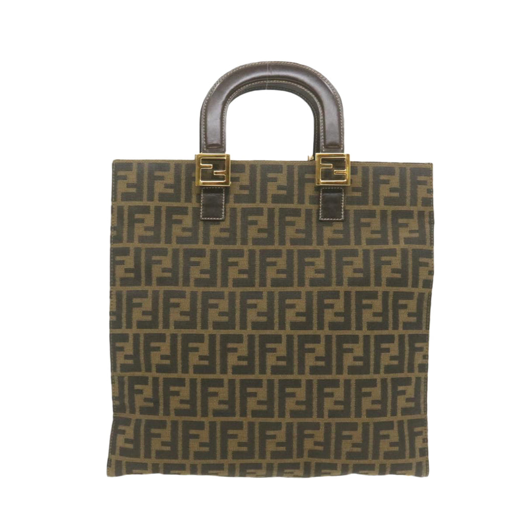 FENDI Zucca Canvas Hand Bag Brown Black  am332b