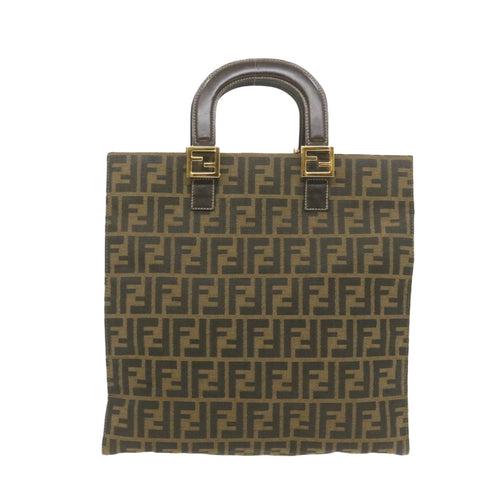 FENDI Zucca Canvas Hand Bag Brown Black  am332b
