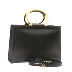 CELINE Hand Bag 2way Black Gold Tone Auth am354b