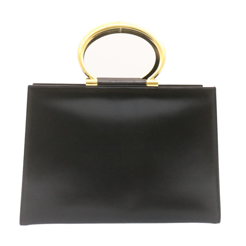 CELINE Hand Bag 2way Black Gold Tone Auth am354b