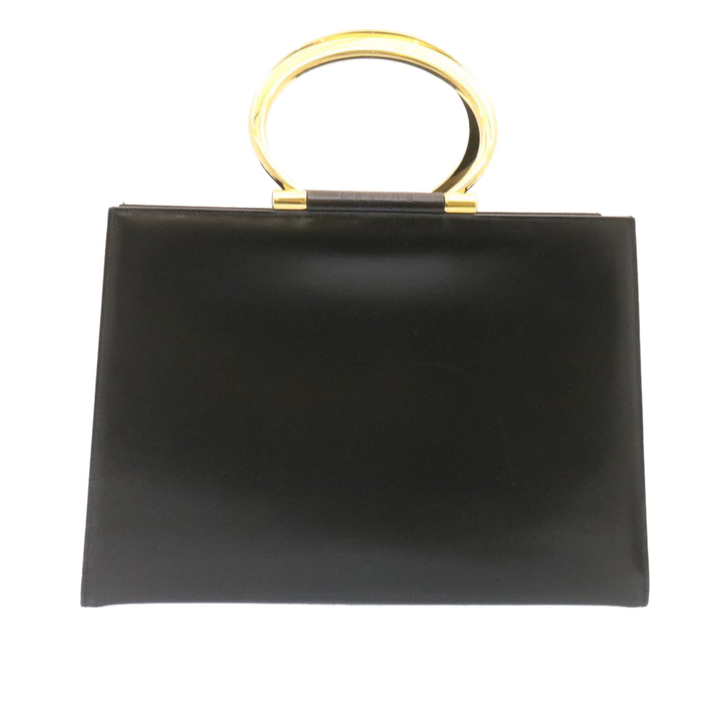 CELINE Hand Bag 2way Black Gold Tone Auth am354b
