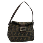 FENDI Zucca Canvas Mamma Baguette Shoulder Bag Black Brownbs10105