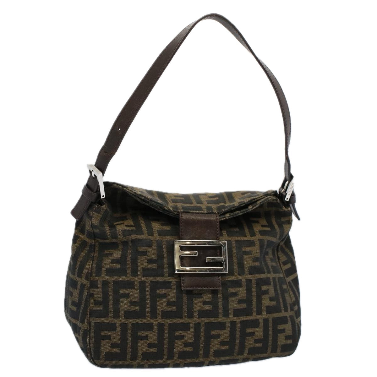 FENDI Zucca Canvas Mamma Baguette Shoulder Bag Black Brownbs10105