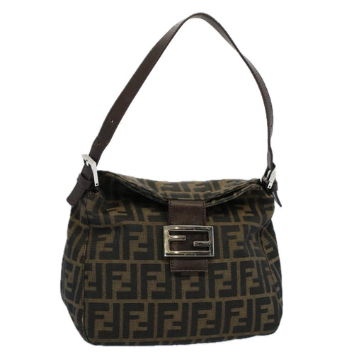 FENDI Zucca Canvas Mamma Baguette Shoulder Bag Black Brownbs10105