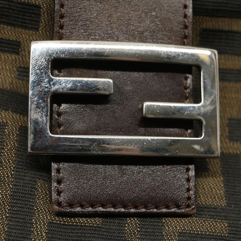 FENDI Zucca Canvas Mamma Baguette Shoulder Bag Black Brownbs10105
