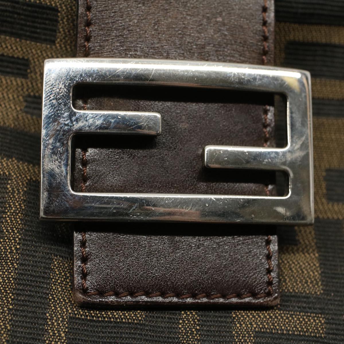 FENDI Zucca Canvas Mamma Baguette Shoulder Bag Black Brownbs10105