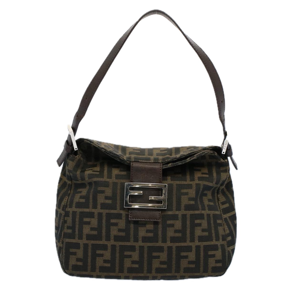 FENDI Zucca Canvas Mamma Baguette Shoulder Bag Black Brownbs10105