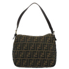 FENDI Zucca Canvas Mamma Baguette Shoulder Bag Black Brownbs10105