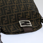 FENDI Zucca Canvas Mamma Baguette Shoulder Bag Black Brownbs10105