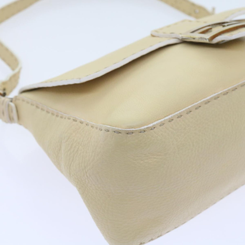 FENDI Mamma Baguette Shoulder Bag Leather Beigebs10191