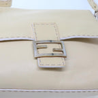 FENDI Mamma Baguette Shoulder Bag Leather Beigebs10191
