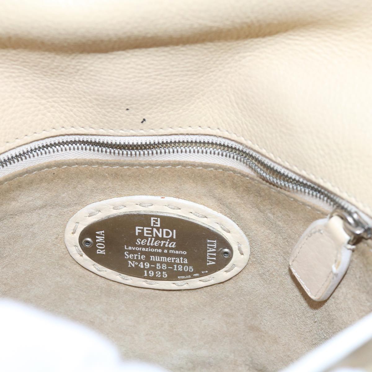 FENDI Mamma Baguette Shoulder Bag Leather Beigebs10191
