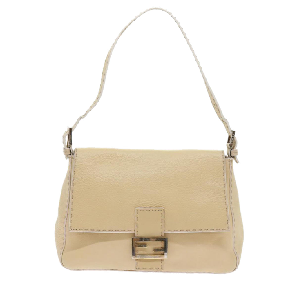 FENDI Mamma Baguette Shoulder Bag Leather Beigebs10191